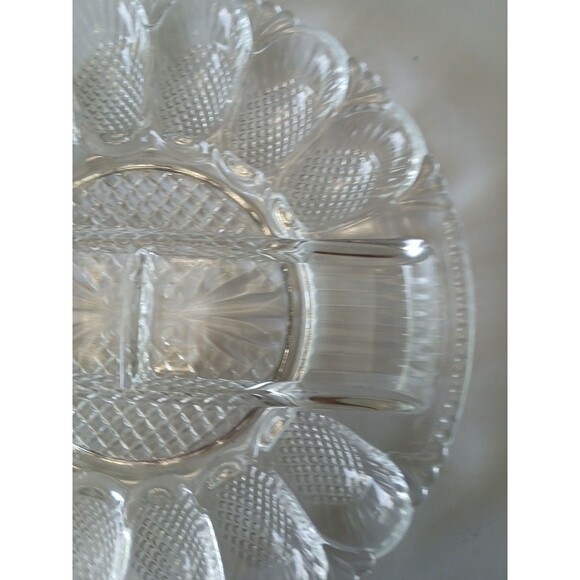 Vintage L. E. Smith Glass Deviled Egg Hors D'Oeuvres Serving Plate Platter - Picture 7 of 16